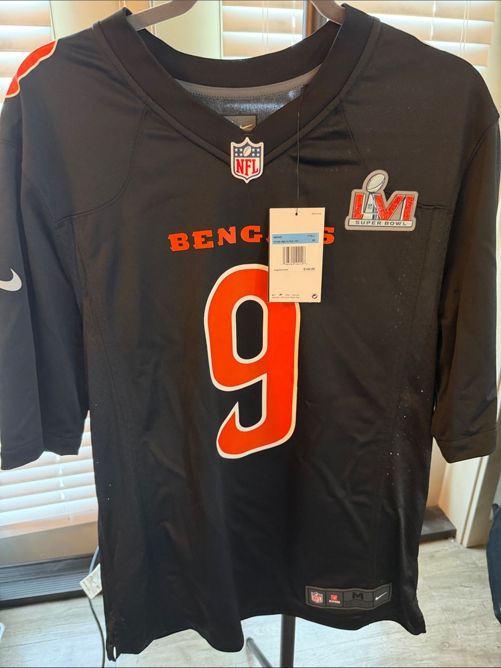 Nike Mens Cincinnati Bengals Black #9 Jersey - NFL Super Bowl LVI Patch